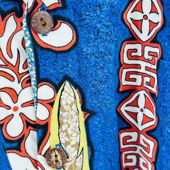 Vintage 90s Hawaiian Reserve Collection Blue Red Surf Board Short Sleeve Shirt - Picture 2 of 6